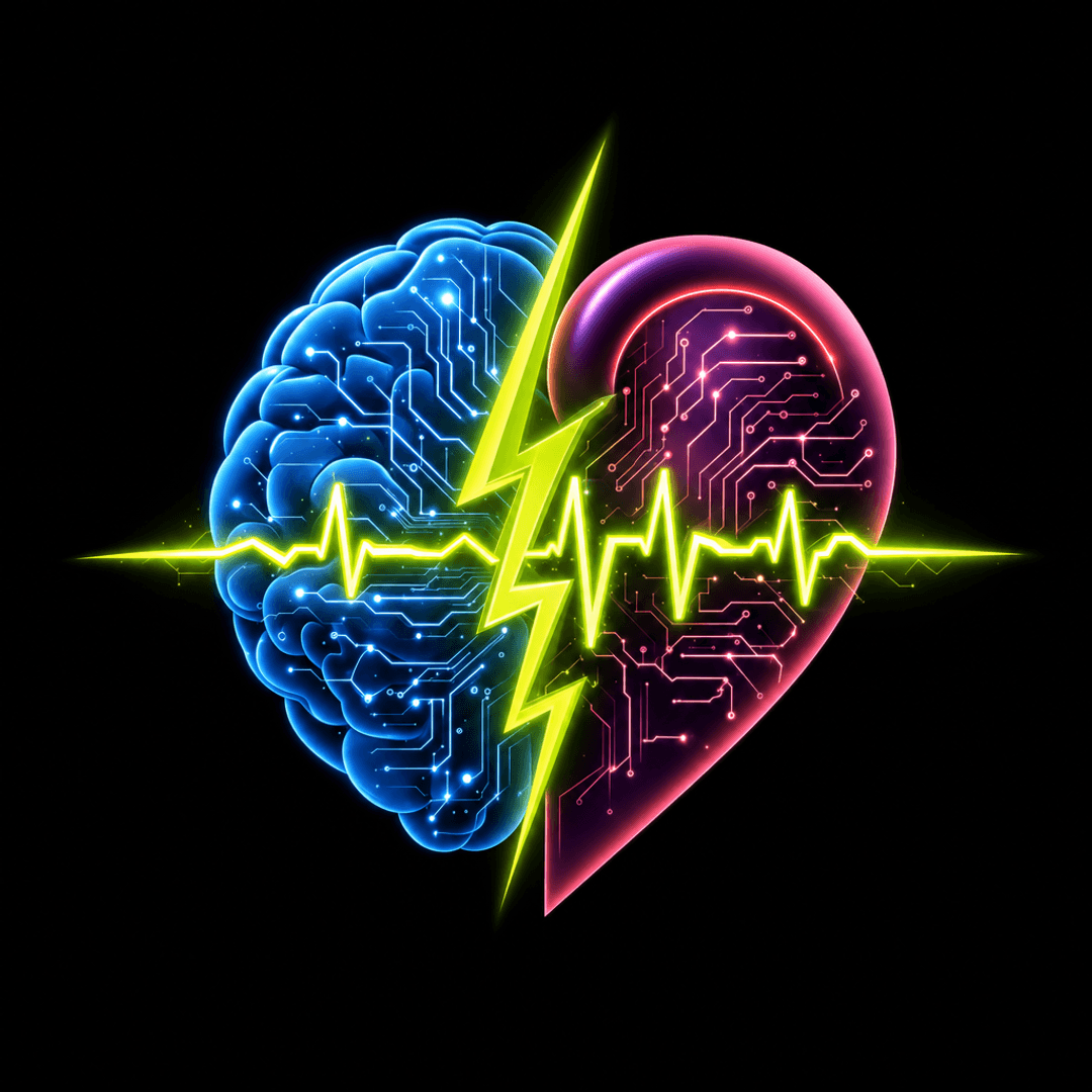 Kimberly J. Lewis logo: a brain and a heart split by a lightning bolt, with a heartbeat line running through them