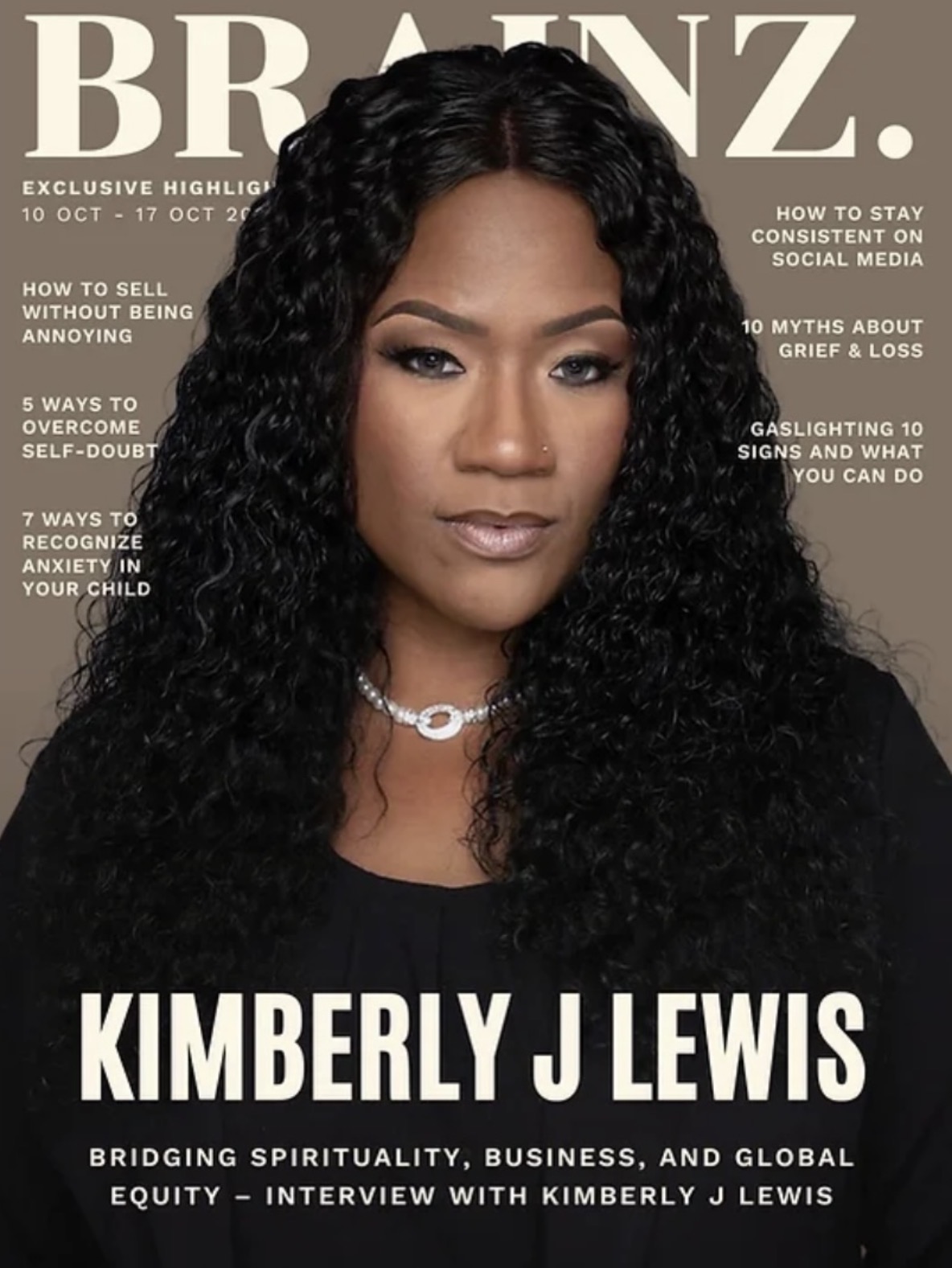 Brainz Magazine cover featuring Kimberly J. Lewis